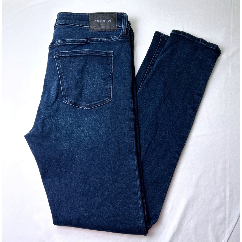 Express Mens Skinny Jeans Dark Blue Size 32x34 Stretch Denim Pants Streetwear